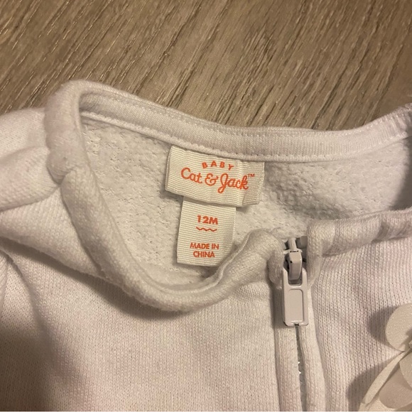 Cat & Jack white empire waist zip up dressy flower cotton jacket 12M EUC - Picture 2 of 4